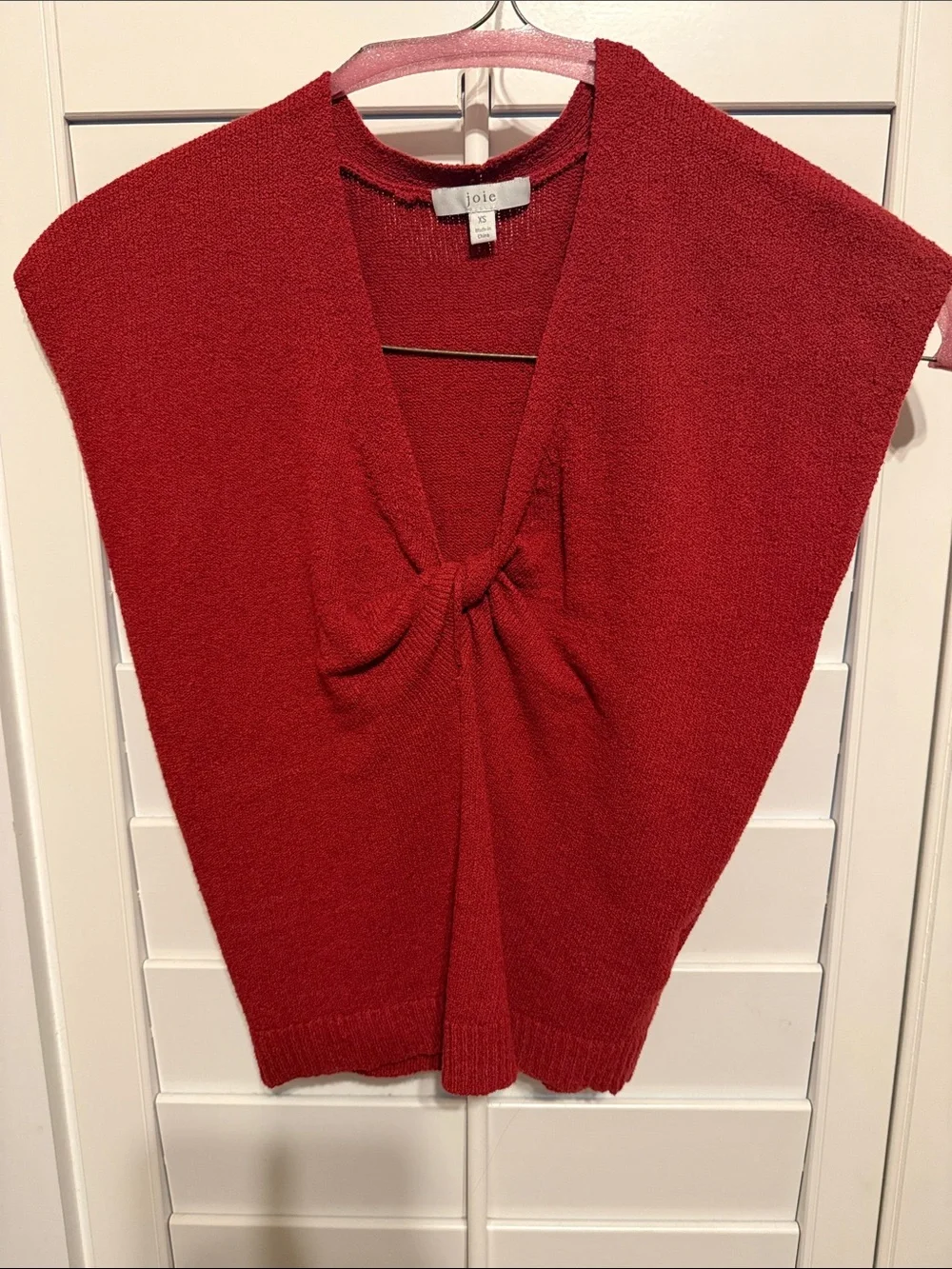 Joie Brick Red V-Neck Knit Sweater with Front Twist